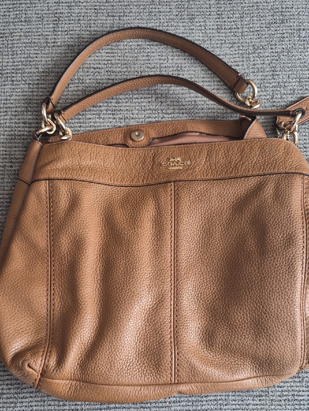 Coach Tan Pebbled Leather Shoulder Hobo with Gold Hardware